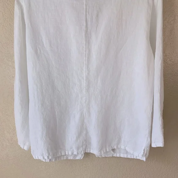 Bryn Walker White Button Down Coastal Beachy Linen Blouse Size L - Picture 6 of 9